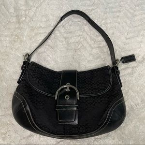 Authentic Coach Signature Soho Canvas Handbag Black Leather E05W-6808